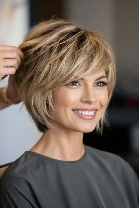 Angled Textured Bob with Face-Framing Layers