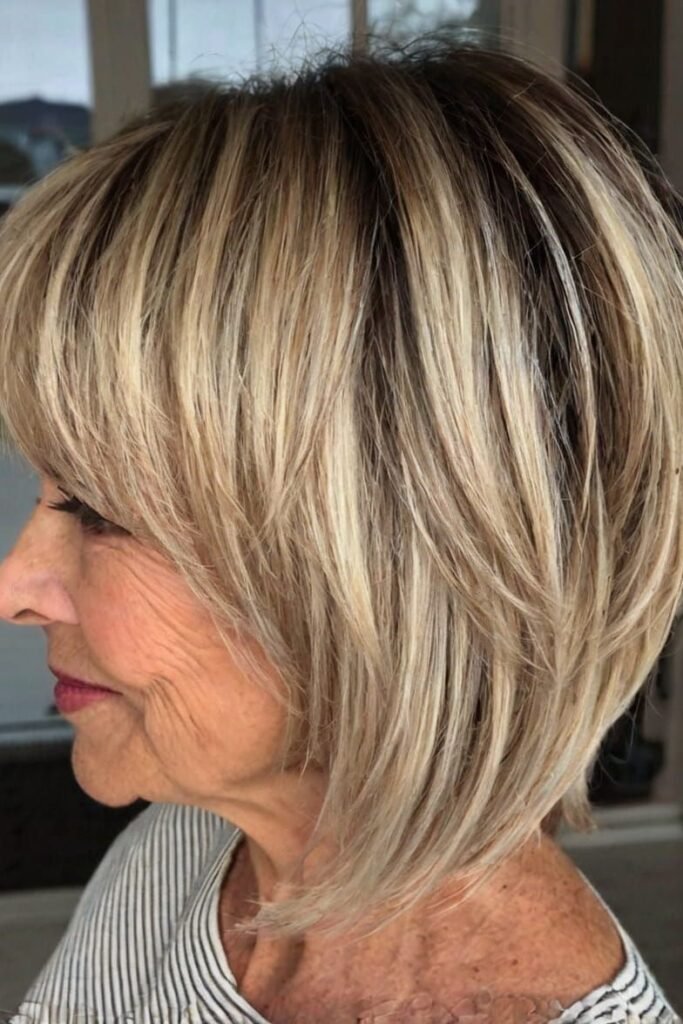 Ash Blonde Stacked Bob with Wispy Layers