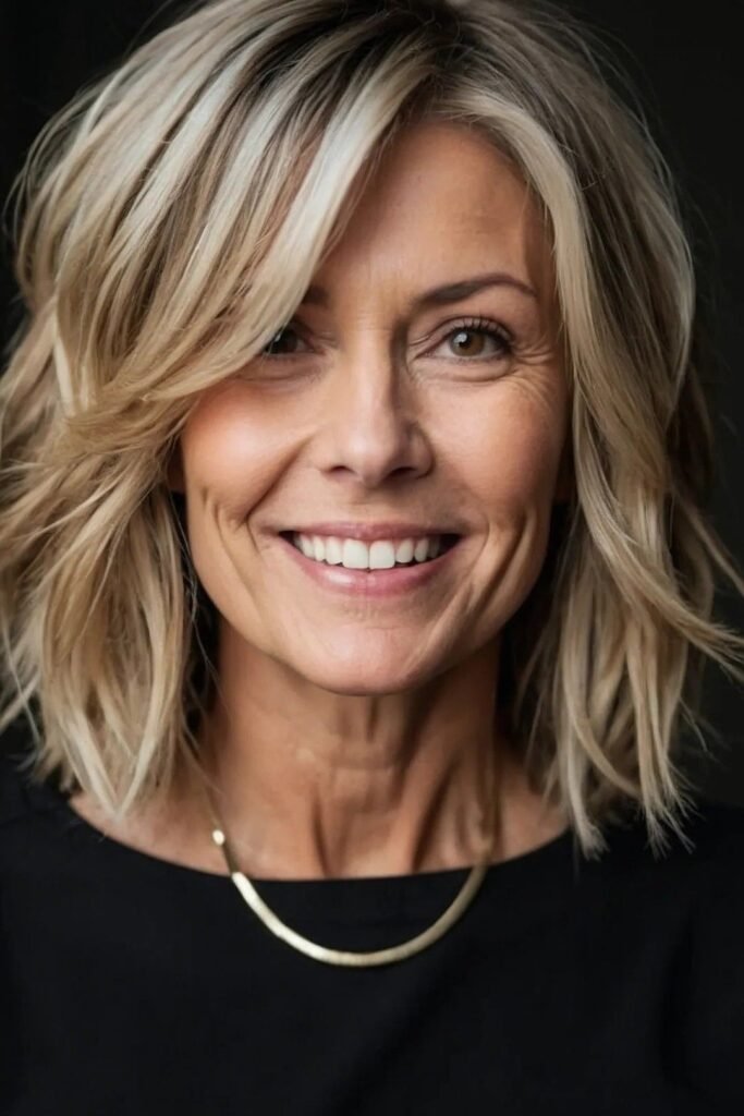 Asymmetrical Layered Bob with Side-Swept Bangs