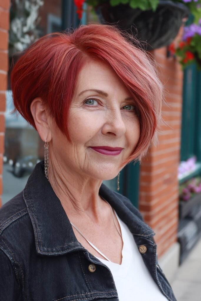 Asymmetrical Red Bob with Deep Side Part