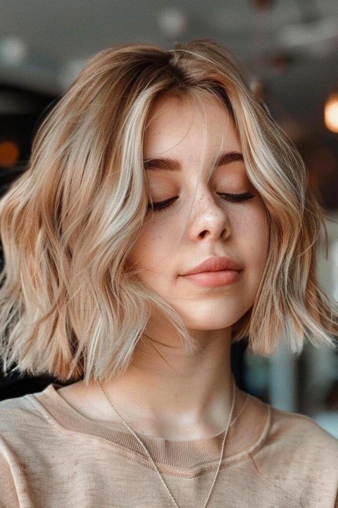 Beachy Wavy Bob with Face-Framing Highlights