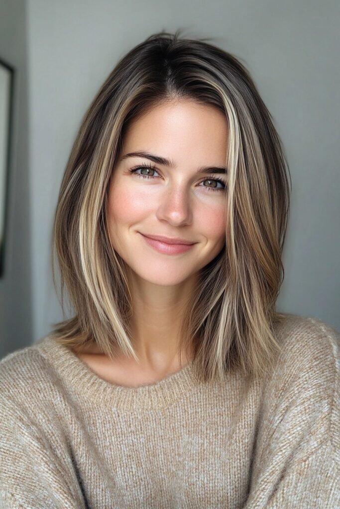 Blonde Highlighted Lob with Soft Texture