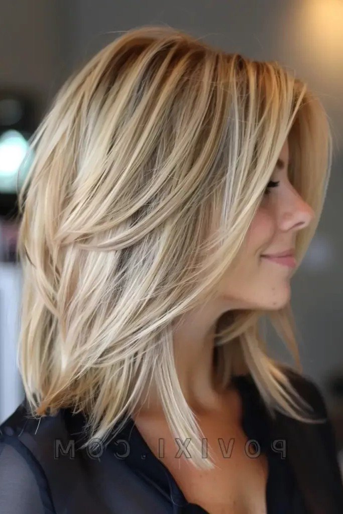 Blonde Layered Lob with Face-Framing Pieces