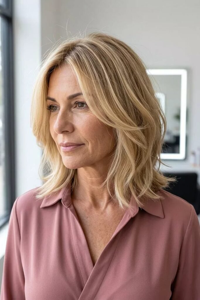 Blonde Layered Mid-Length Cut