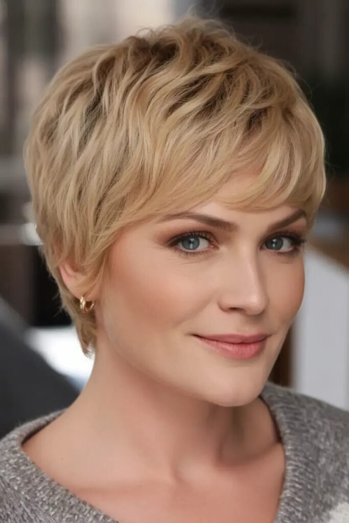 Blonde Textured Pixie Crop with Voluminous Top