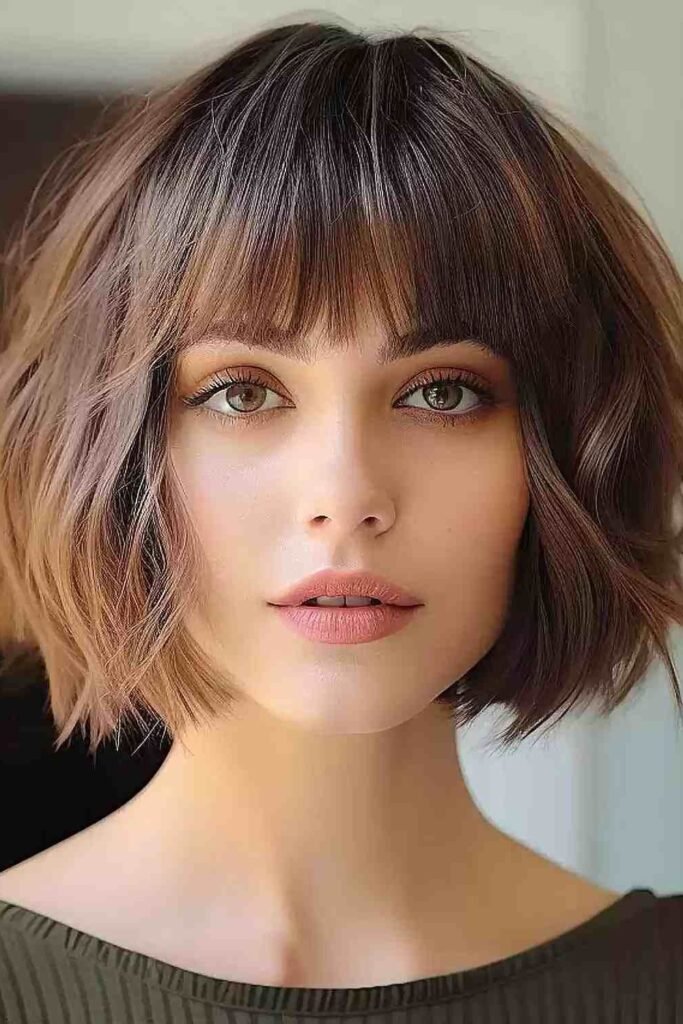 Blunt Brunette Bob with Full Bangs
