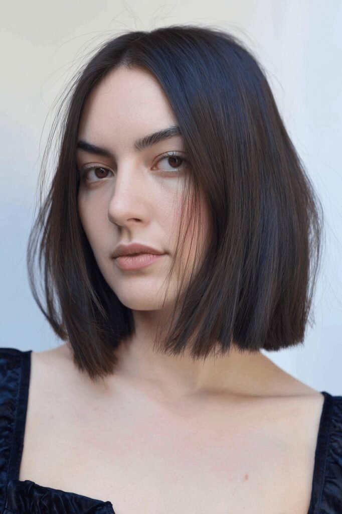 Blunt Chocolate Brown Bob with Center Part