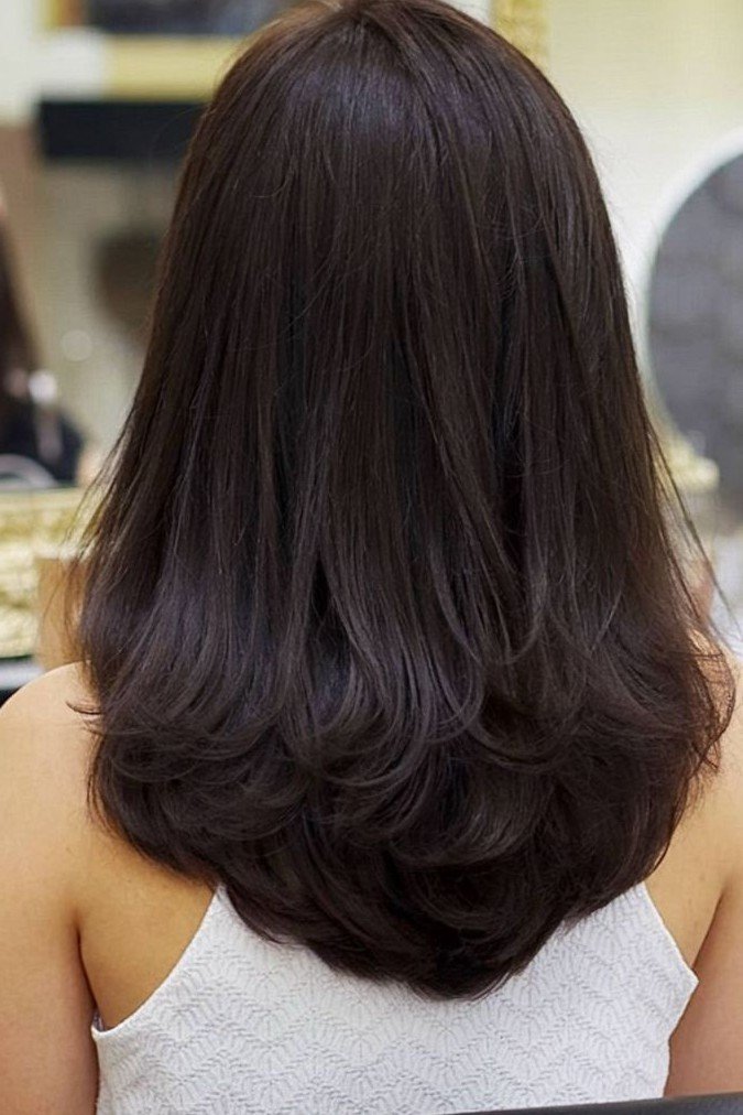 Brunette Layered Cut with Soft Feathered Ends