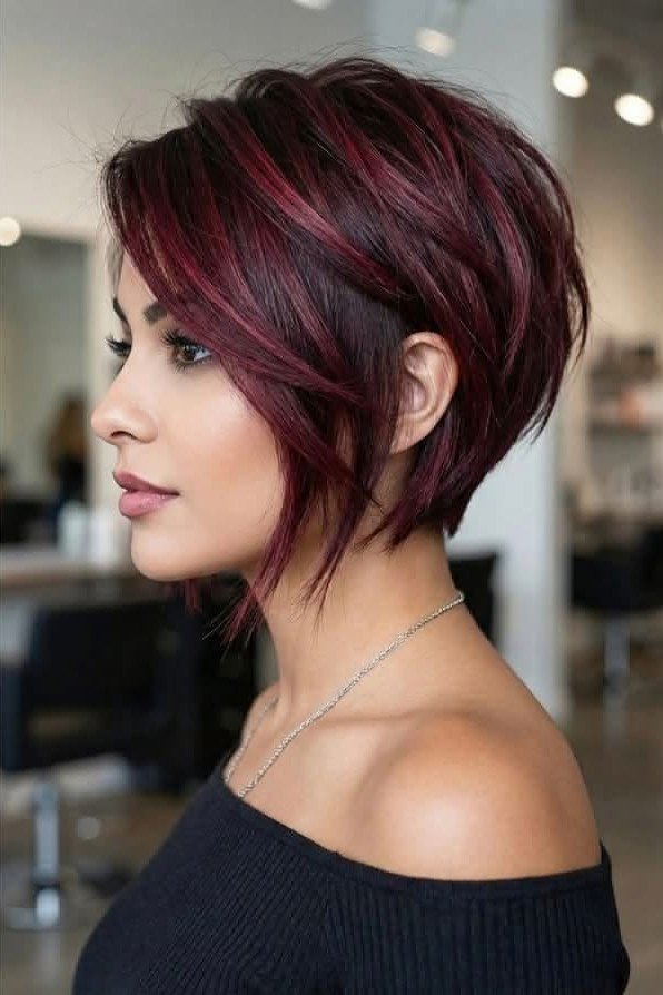 Burgundy and Dark Brown Layered Bob
