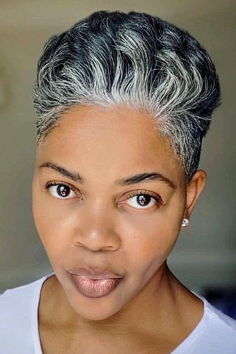 Chic Grey Pixie with Textured Crown