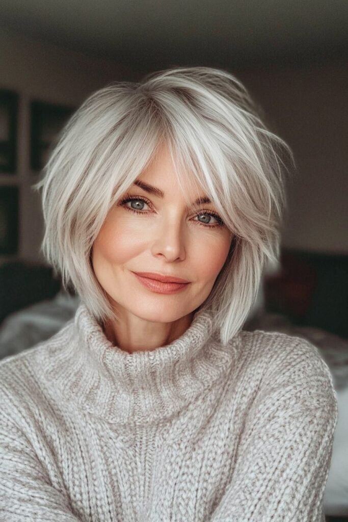Chic Textured Platinum Bob with Subtle Layers