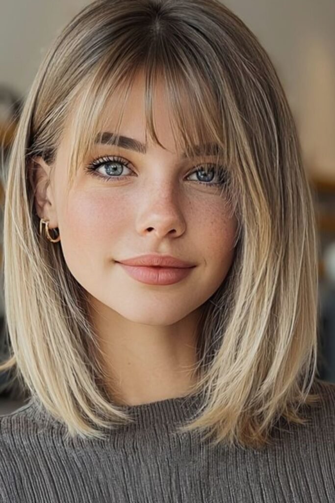 Chic lob with Curtain Bangs