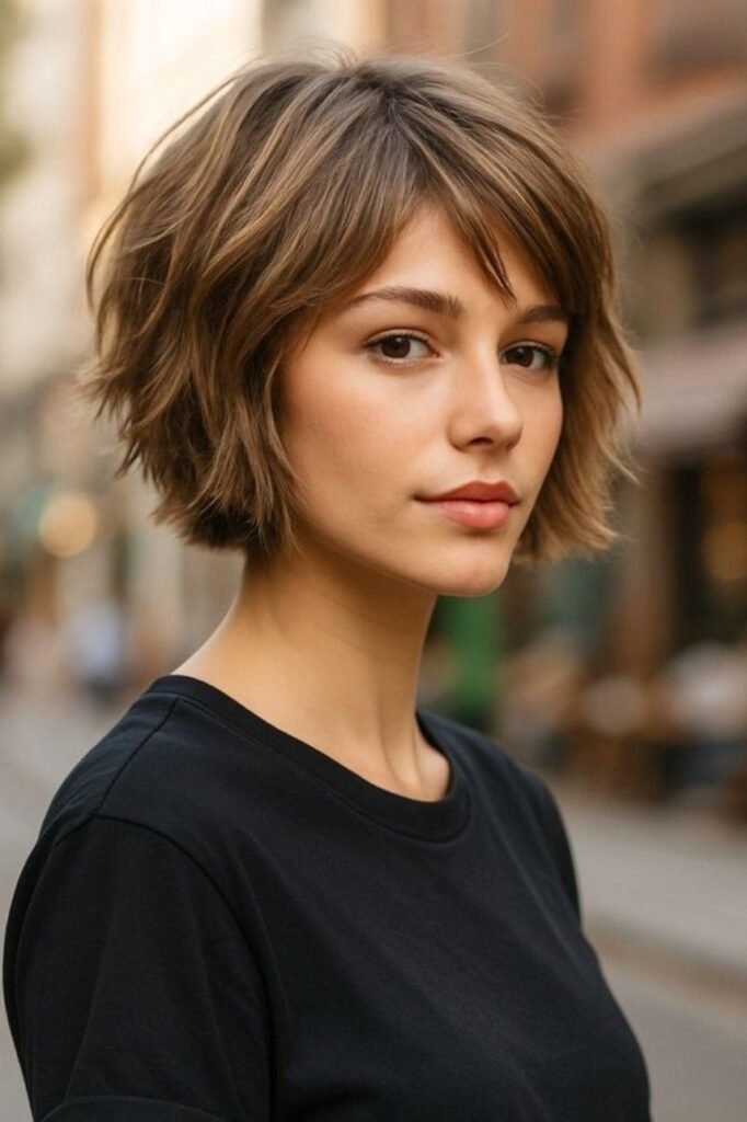 Chin-Length Shaggy Bob with Side Fringe