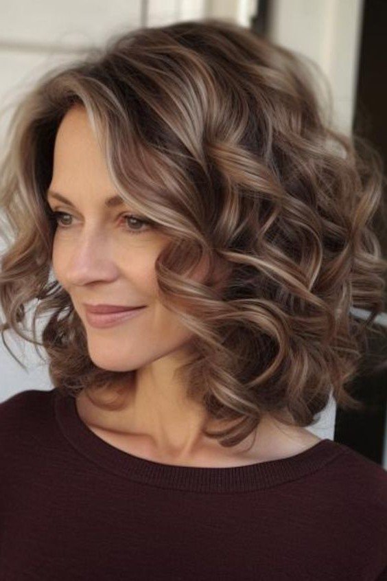 Chocolate Brown Lob with Soft Waves and Highlights