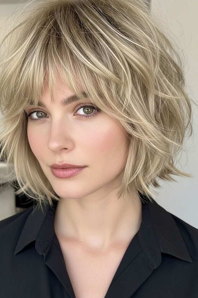 Choppy Blonde Bob with Wispy Bangs