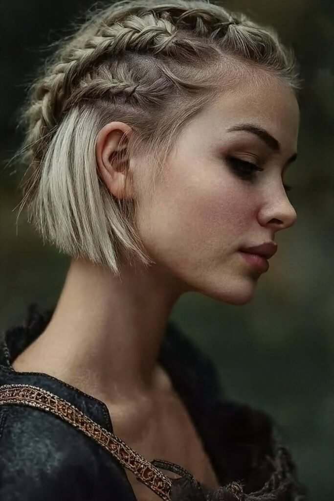 Choppy Bob with Thick Side Dutch Braids and Undercut