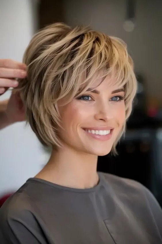 Choppy Layered Bob with Face-Framing Bangs