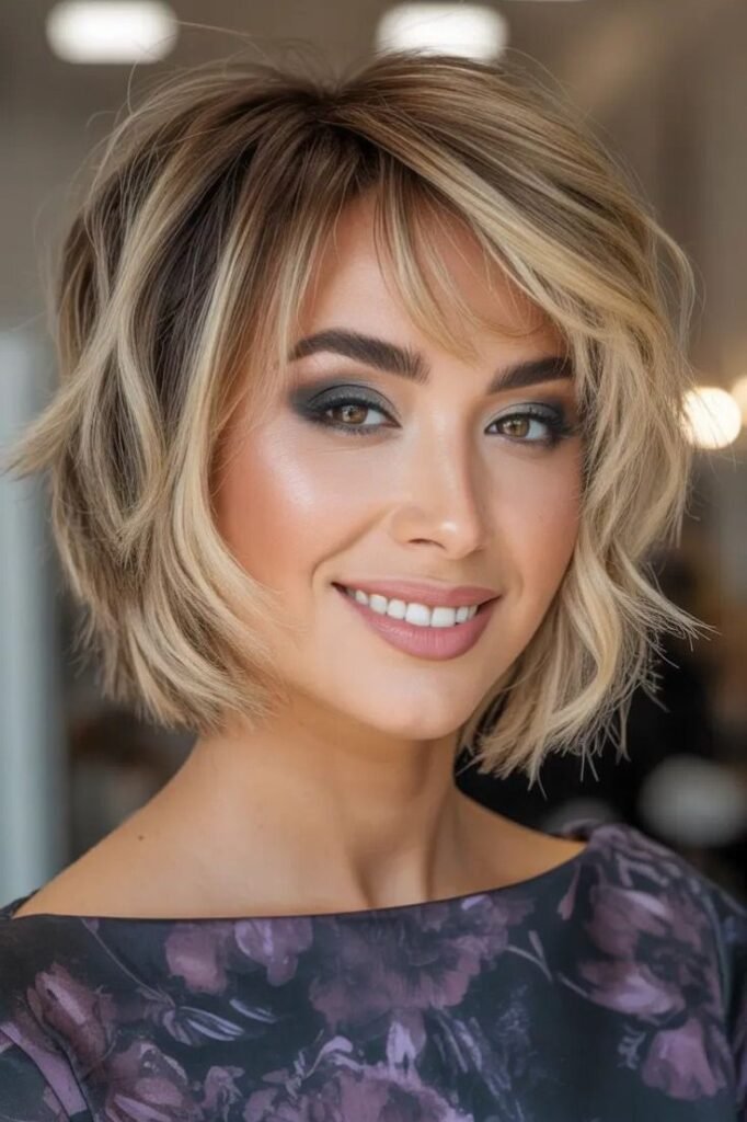 Choppy Layered Bob with Sophisticated Side Bangs