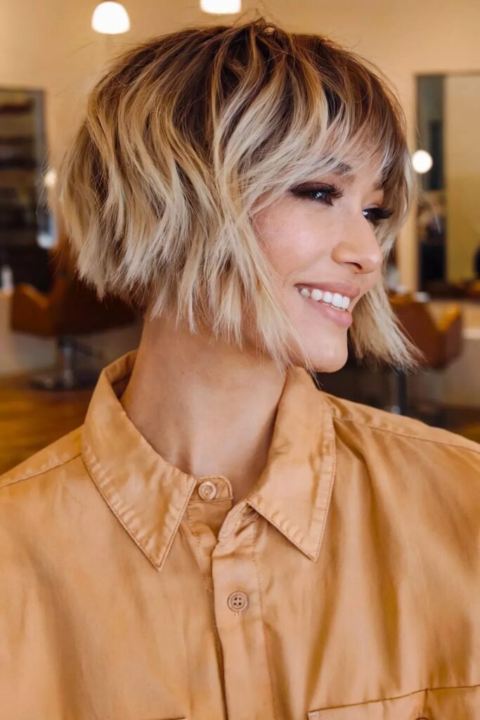 Choppy Layered Bob with Wispy Bangs