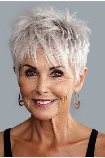Choppy Silver Pixie Cut