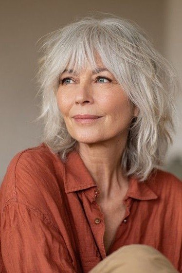 Choppy Silver Shag with Soft Face-Framing Layers