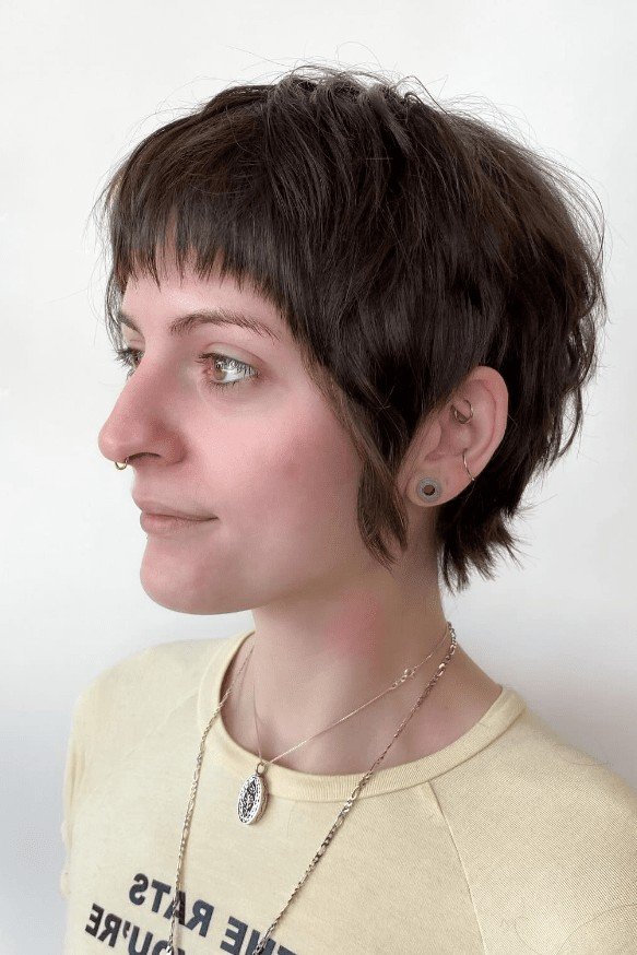 Choppy Textured Bixie Cut with Blunt Bangs