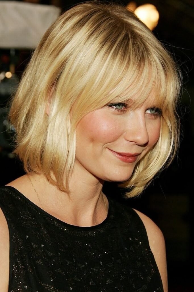 Classic Blonde Bob with Soft Curtain Bangs