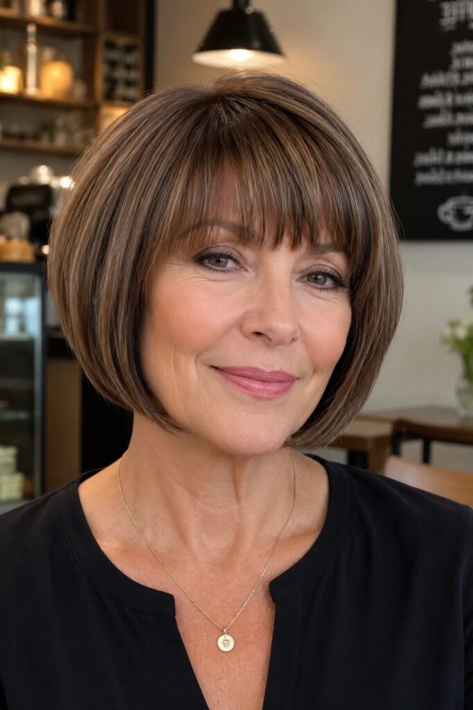 Classic Bob with Soft Brow-Skimming Bangs