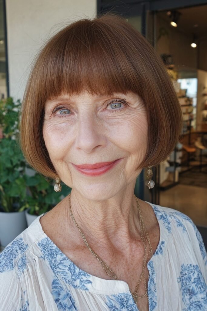 Classic Copper Bob with Blunt Bangs