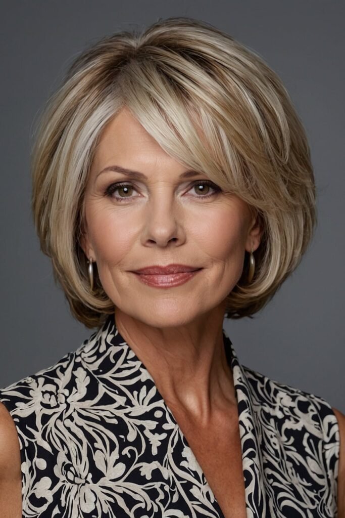 Classic Highlighted Blonde Bob with Deep Side Part