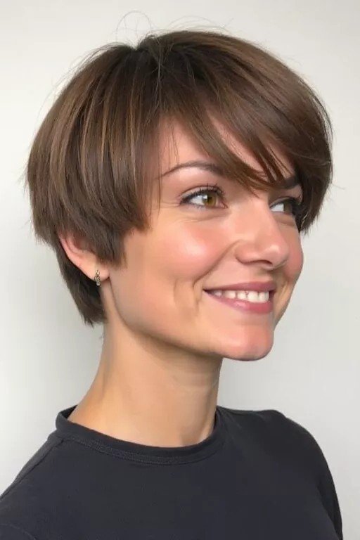 Classic Layered Bixie Cut with Side-Swept Fringe