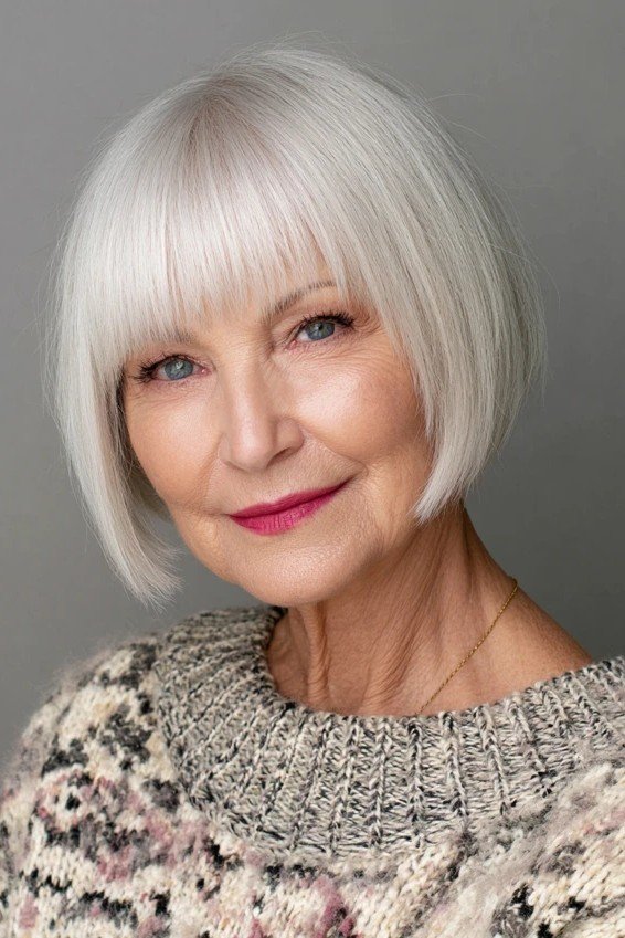 Classic Silver Bob with Blunt Bangs