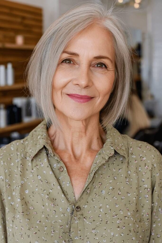Classic Silver Bob with Side Part
