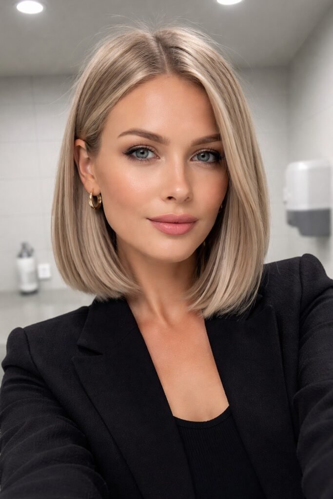 Classic Sleek Bob with Center Part and Soft Blonde Tones