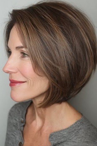 Classic Smooth Bob with Side-Swept Layers