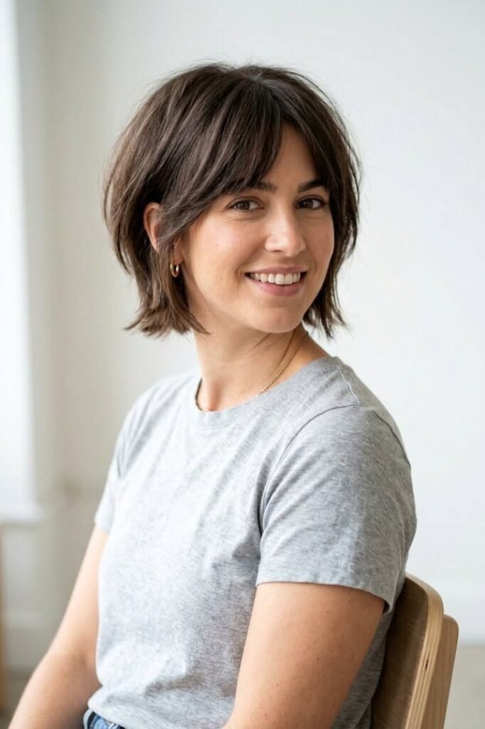 Classic Textured Bob with Center-Parted Bangs