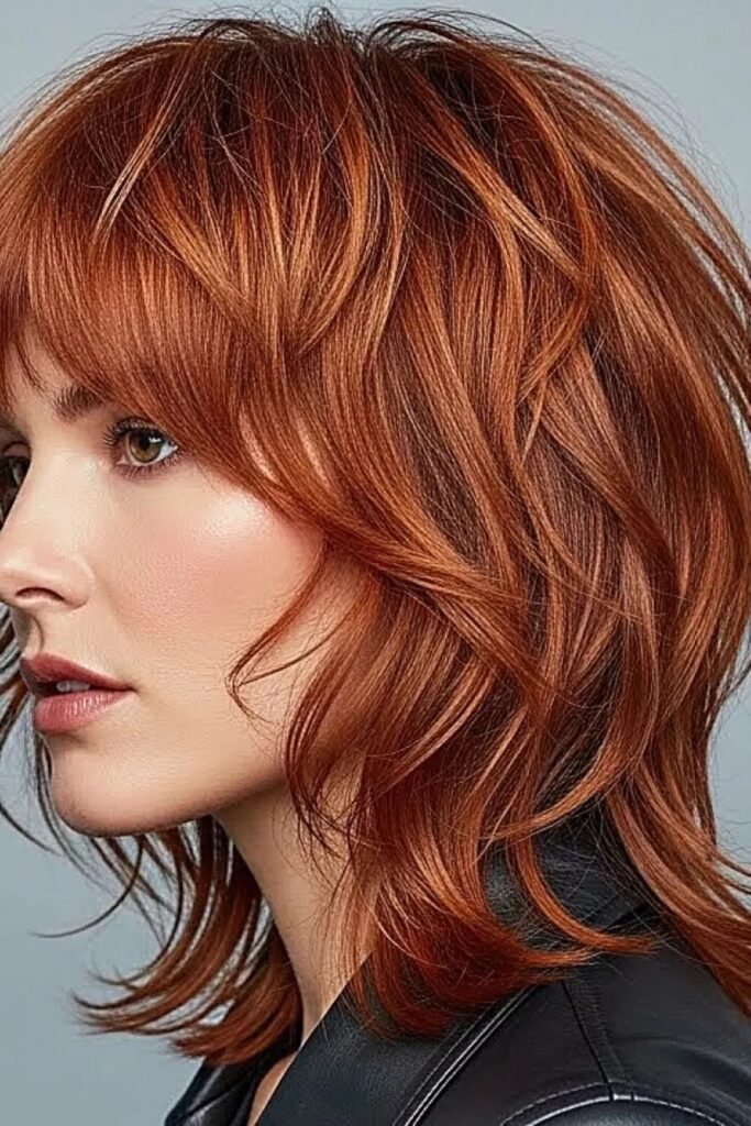 Copper Layered Shag with Face-Framing Layers