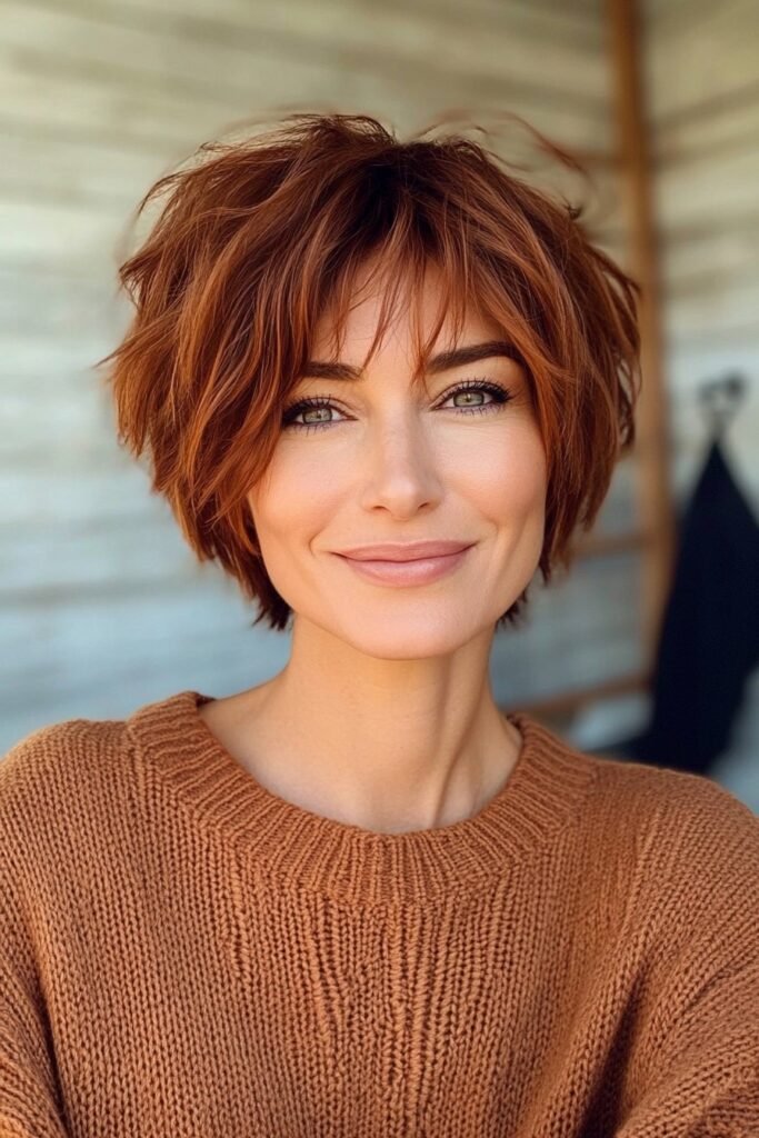 Copper Shaggy Bob with Textured Ends