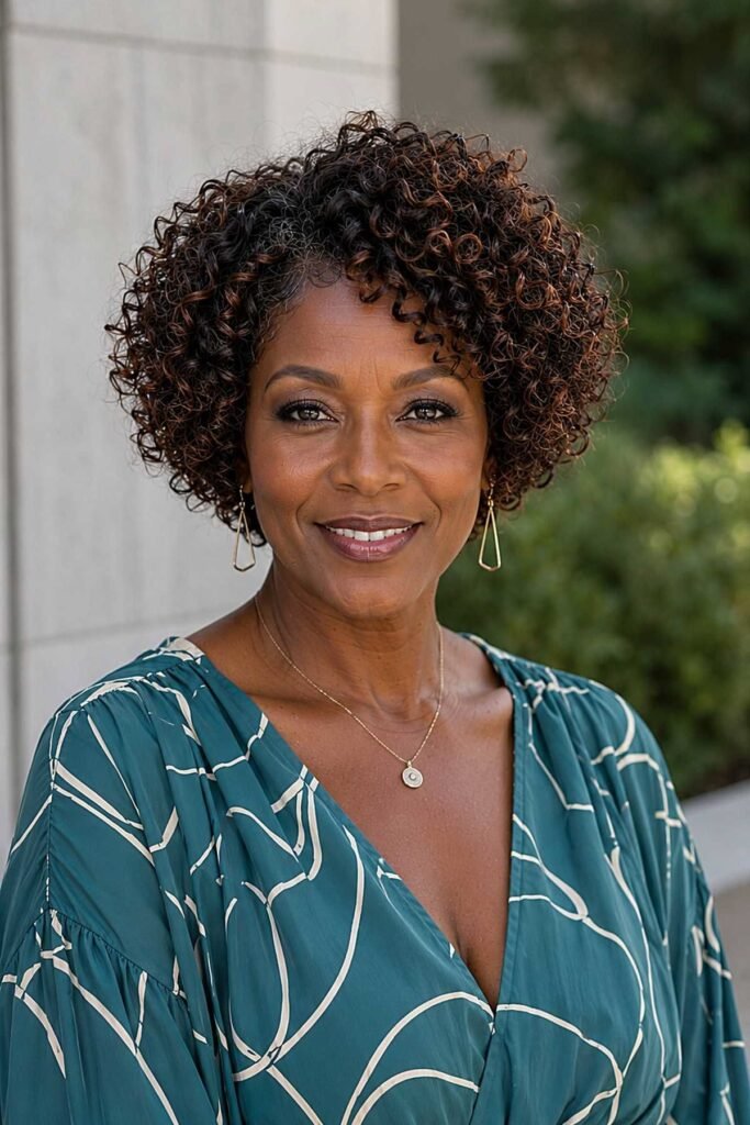 Curly Bob with Warm Highlights