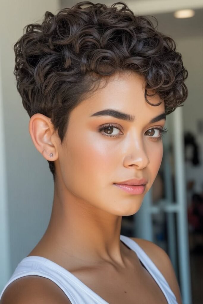 Curly Pixie Cut with Tapered Sides