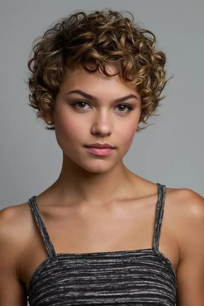 Curly Pixie with Soft Highlights