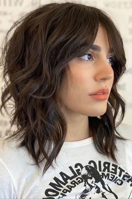 Dark Brown Shaggy Bob with Face-Framing Layers