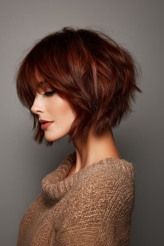 Deep Auburn Textured Shaggy Bob
