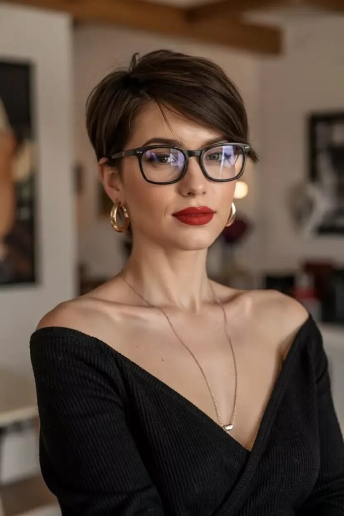 Deep Side-Parted Pixie with Long Sweeping Bangs