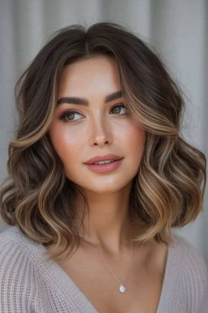 Dimensional Lob with Soft Blonde Face-Framing Highlights