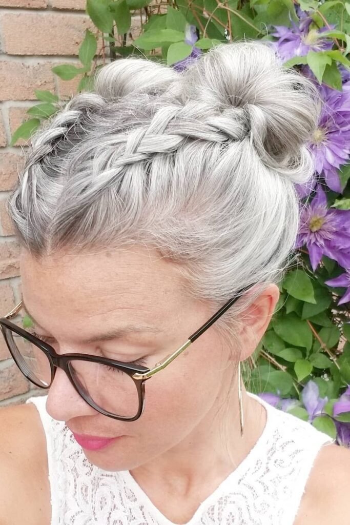 Double Dutch Braids into a High Messy Bun