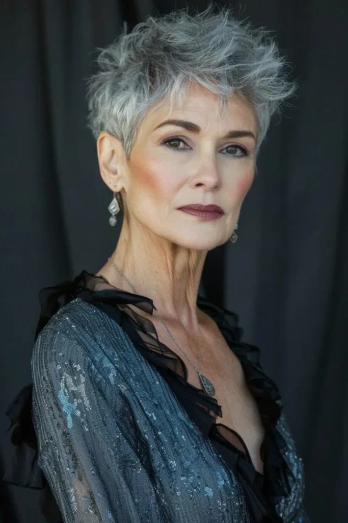 Edgy Silver Pixie Undercut with Spiked Texture
