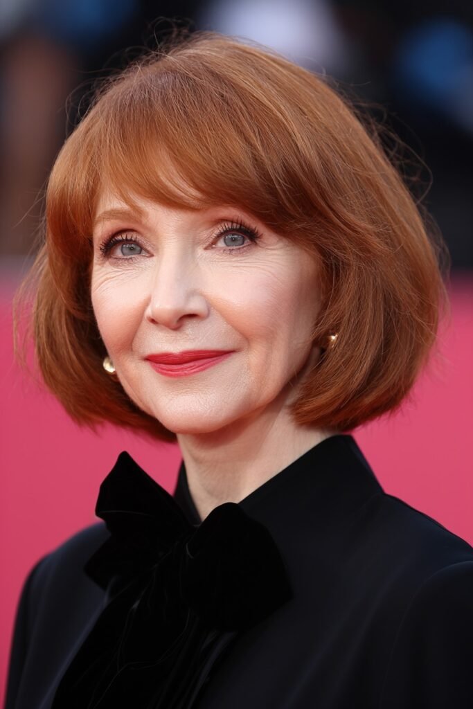 Elegant Auburn Bob with Full Bangs