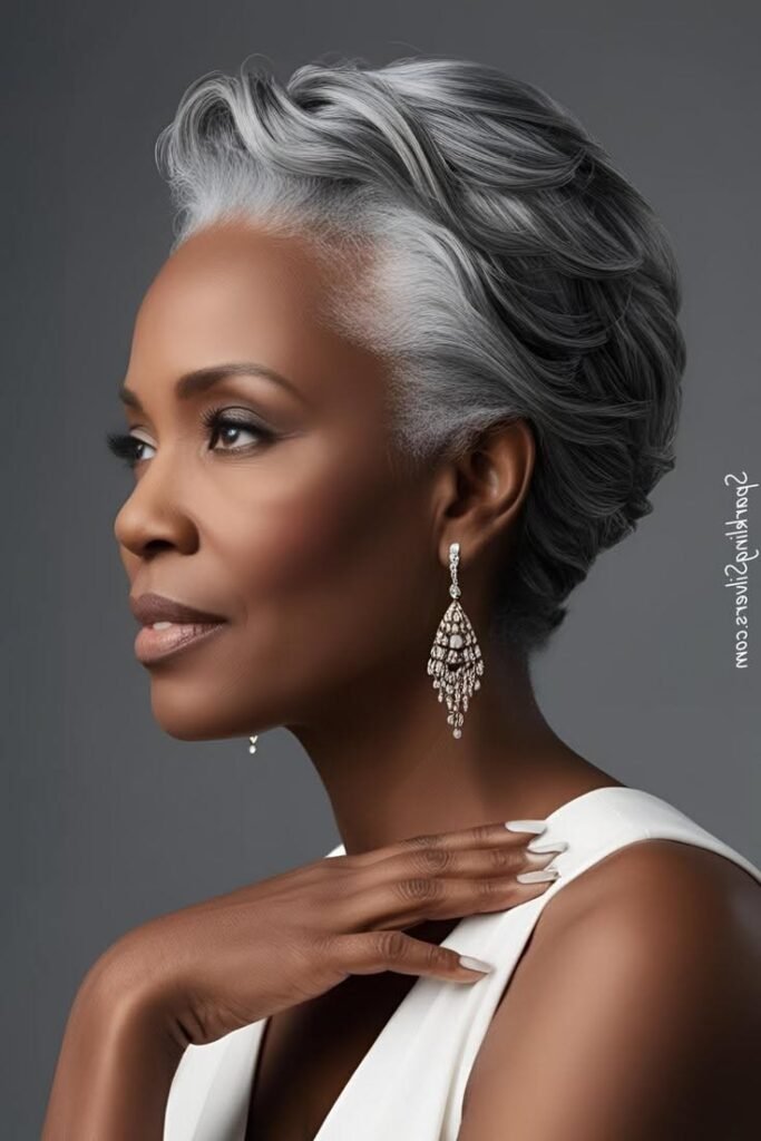 Elegant Grey Layered Pixie with Voluminous Top