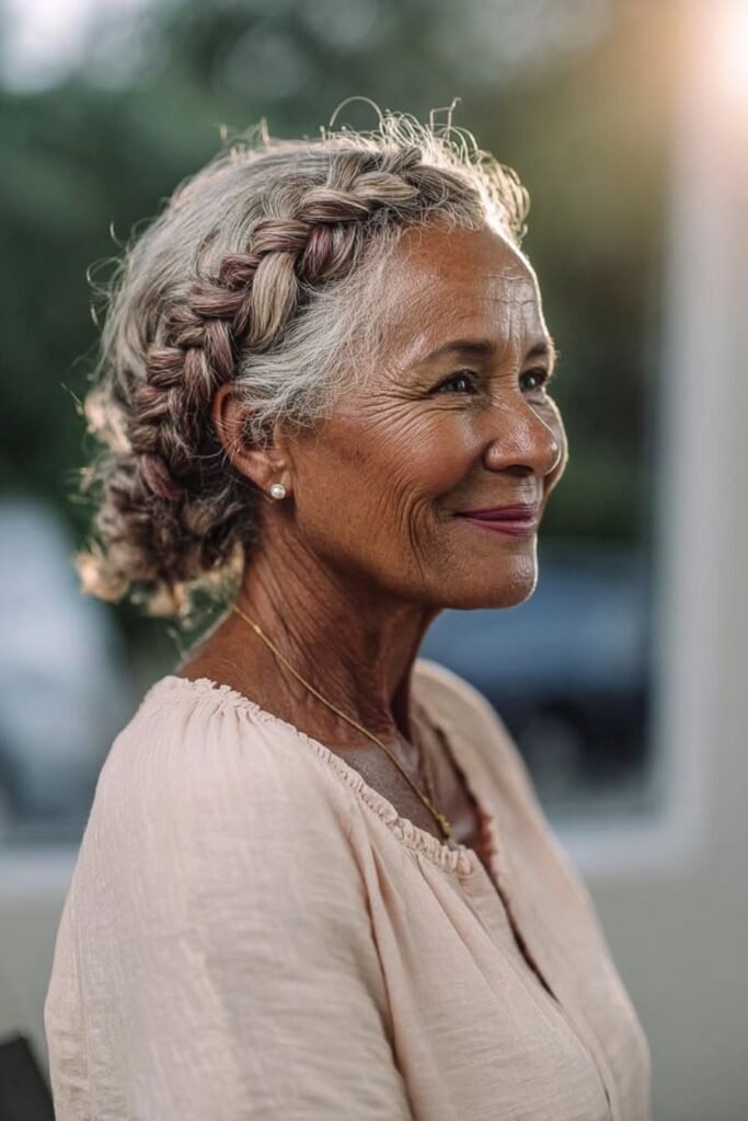 Elegant Half-Up Braided Crown Style